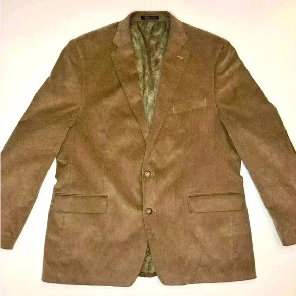 Chaps Men’s Corduroy Sport Coat Blazer Jacket Size-46L Tan Beige - Picture 1 of 9